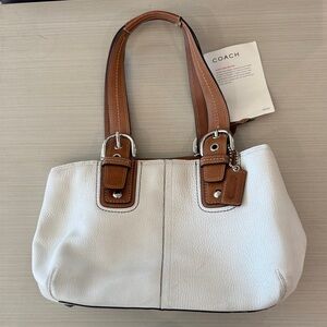 Coach White and Brown Leather Shoulder Bag